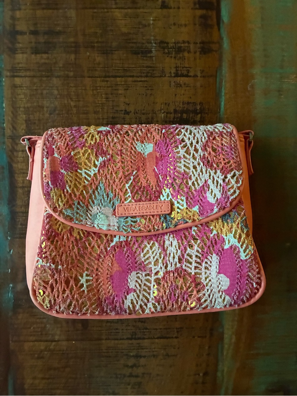 Vera Bradley Pixie Blooms Summer Sparkle Crossbody Pink Melon